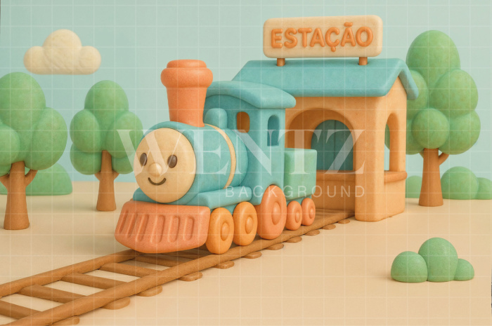 Fabric Photography Background Children's Day Train Station / Backdrop 7730