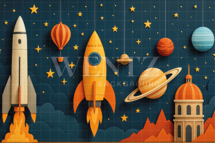 Fabric Photography Background Children's Day Rocket / Backdrop 7738