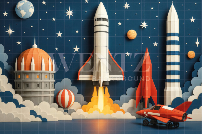 Fabric Photography Background Children's Day Rocket / Backdrop 7750