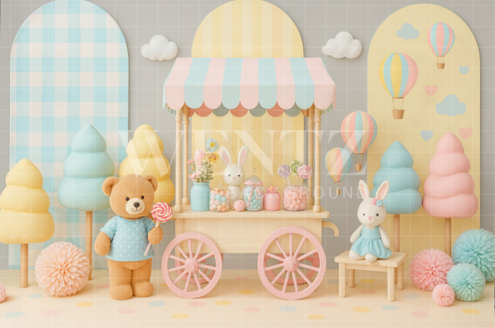 Fabric Photography Background Children's Day Candy Cart / Backdrop 7782