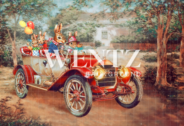 Fabric Photography Background Car with Bunnies / Backdrop CW100
