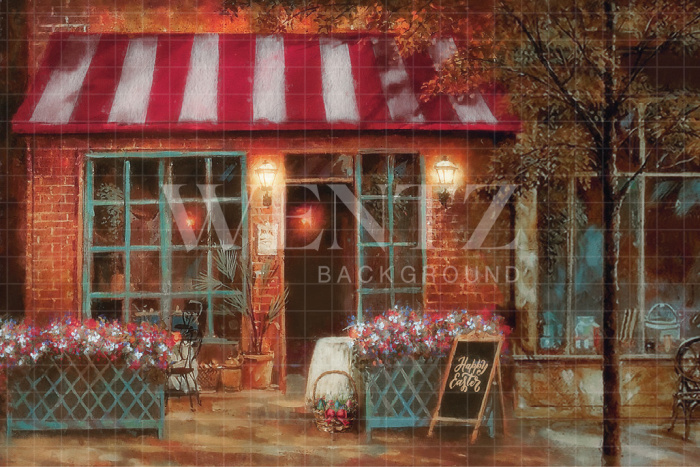 Fabric Photography Background Easter Coffee Shop / Backdrop CW101