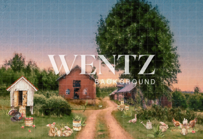 Fabric Photography Background Farm with Bunnies / Backdrop CW102