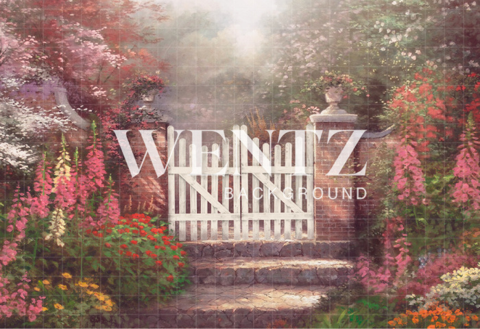 Fabric Photography Background Garden with White Fence / Backdrop CW104