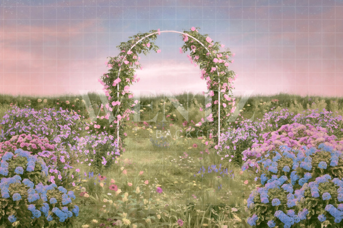 Fabric Photography Background Garden with Flower Arch / Backdrop CW171