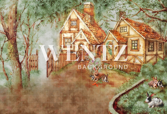 Fabric Photography Background Easter Village / Backdrop CW99