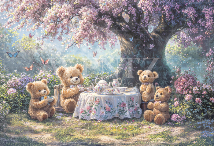 Fabric Photography Background Children's Day Bear Tea / Backdrop 6386