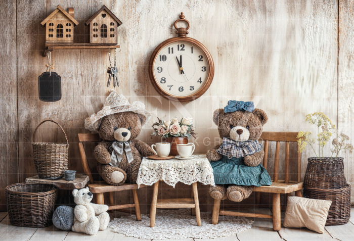 Fabric Photography Background Children's Day Bear Tea / Backdrop 6429