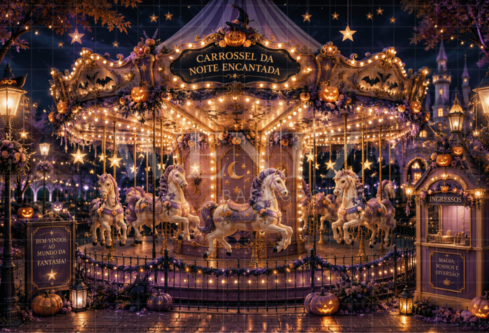 FFabric Photography Background Halloween Carousel / Backdrop 8902