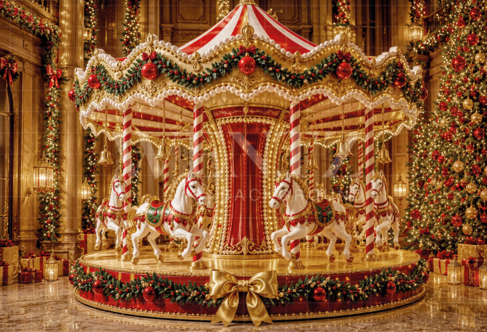 Fabric Photography Background Christmas Carousel / Backdrop 8450