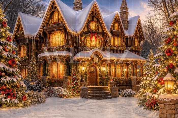 Fabric Photography Background Christmas House / Backdrop 8444