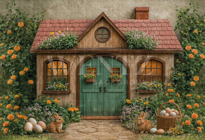 Fabric Photography Background Easter Rabbit House / Backdrop 8056