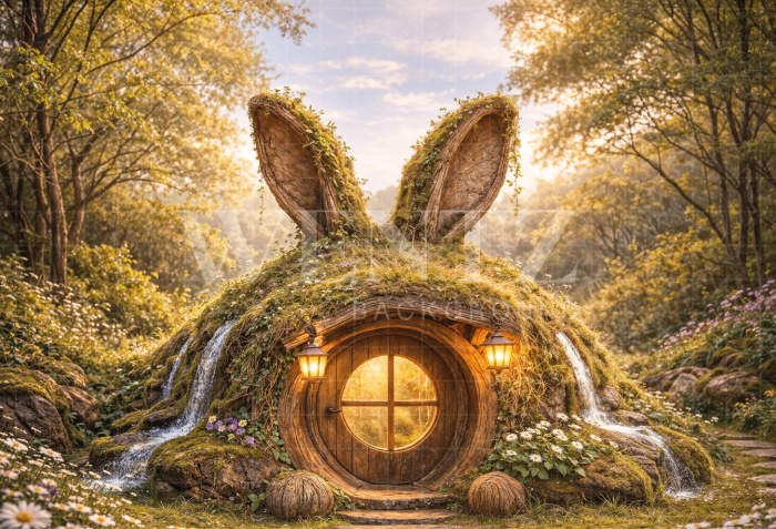 Fabric Photography Background Easter Rabbit House / Backdrop 8233