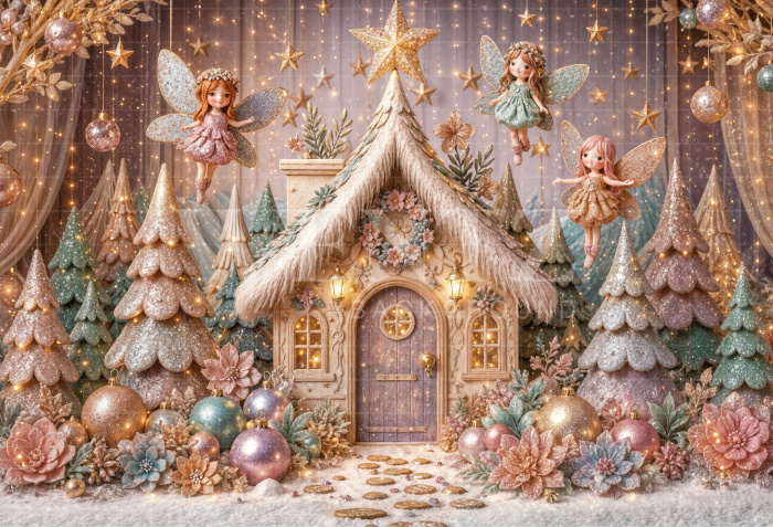 Fabric Photography Background Christmas House / Backdrop 8489