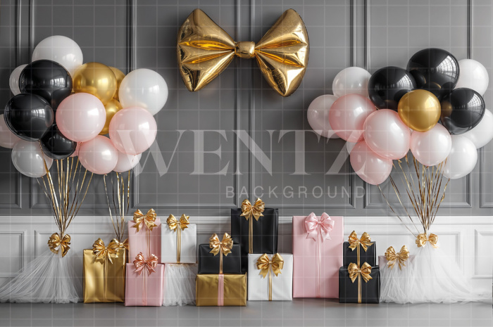 Fabric Photographic Background with Balloons and Gifts / Backdrop 8165