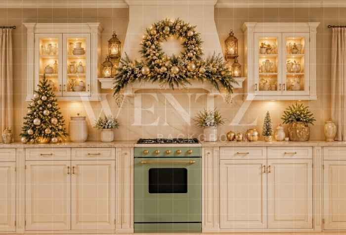 Fabric Photography Background Christmas Kitchen / Backdrop 8510