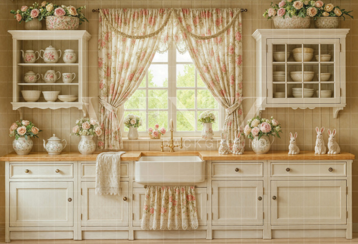 Fabric Photography Background Easter Kitchen / Backdrop 8066