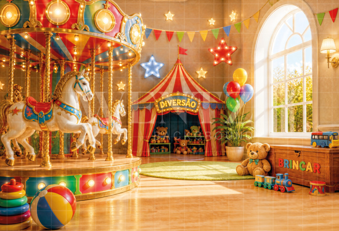 Fabric Photography Background Carousel Children's Day / Backdrop 8628