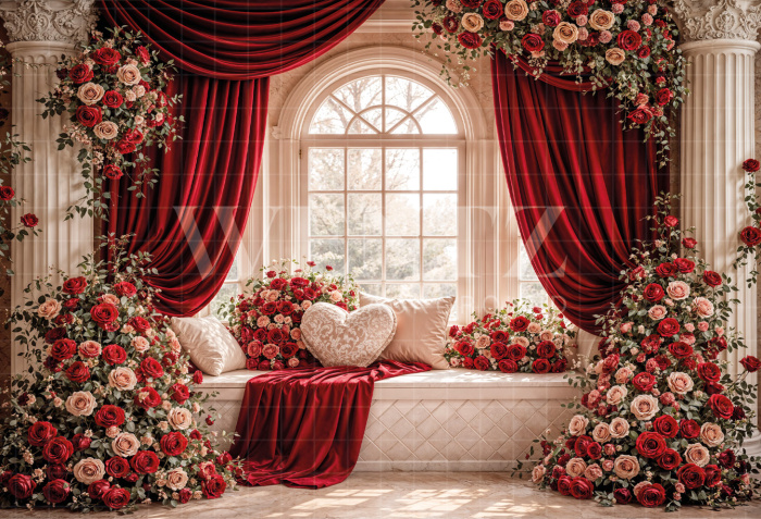Fabric Photography Background Valentine's Day with Flowers / Backdrop 8301