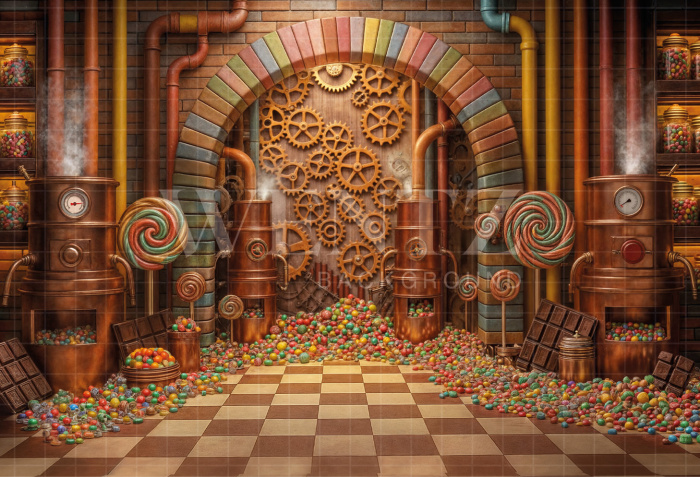 Fabric Photography Background Easter Chocolate Factory / Backdrop 8003