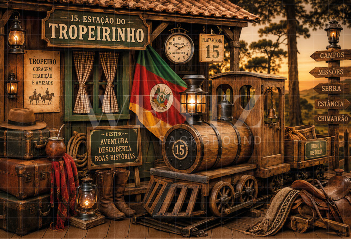 Fabric Photography Background Farm Train Station / Backdrop 8646