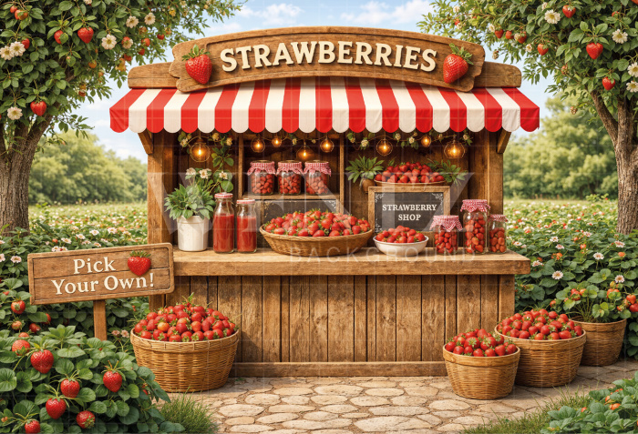 Fabric Photography Background Children's Strawberries Stand / Backdrop 8329