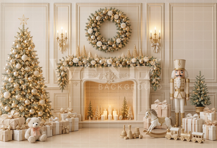 Fabric Photography Background Christmas Fireplace / Backdrop 8881