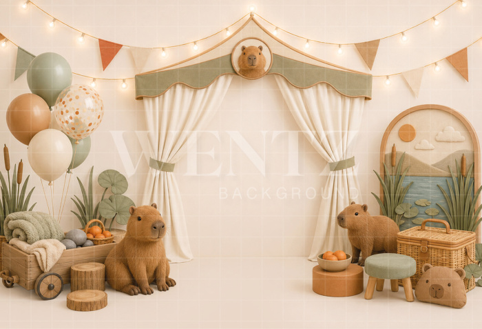 Fabric Photography Background Capybaras Cake Smash / Backdrop 8789