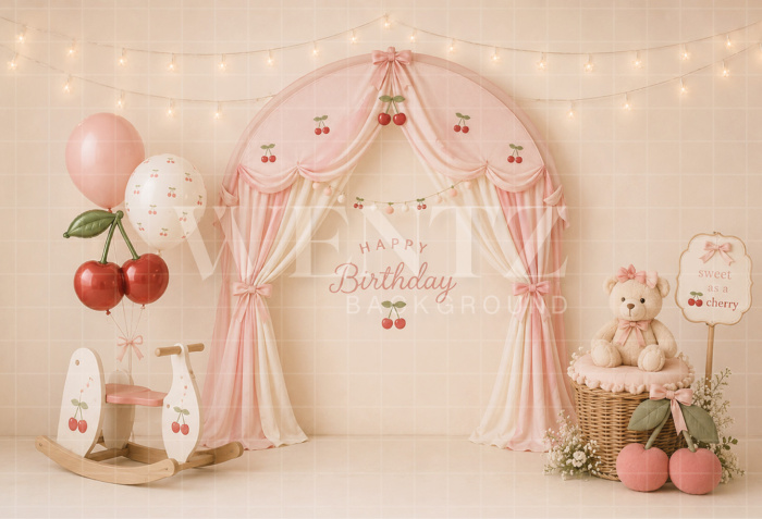 Fabric Photography Background Cherry Cake Smash / Backdrop 8714