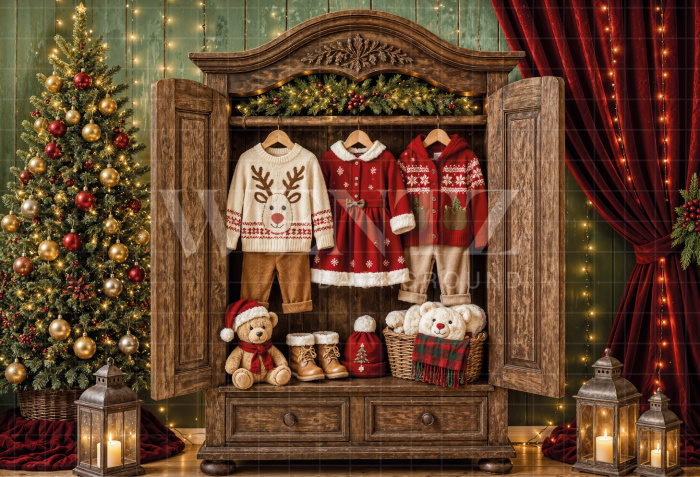 Fabric Photography Background Christmas Closet / Backdrop 8550