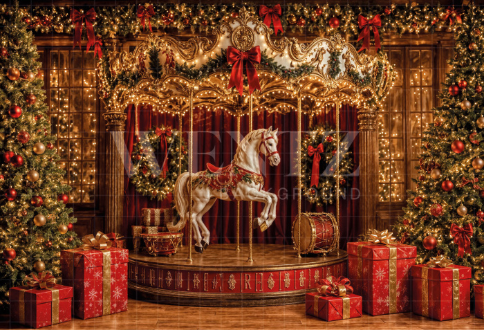 Fabric Photography Background Christmas Carousel / Backdrop 8509