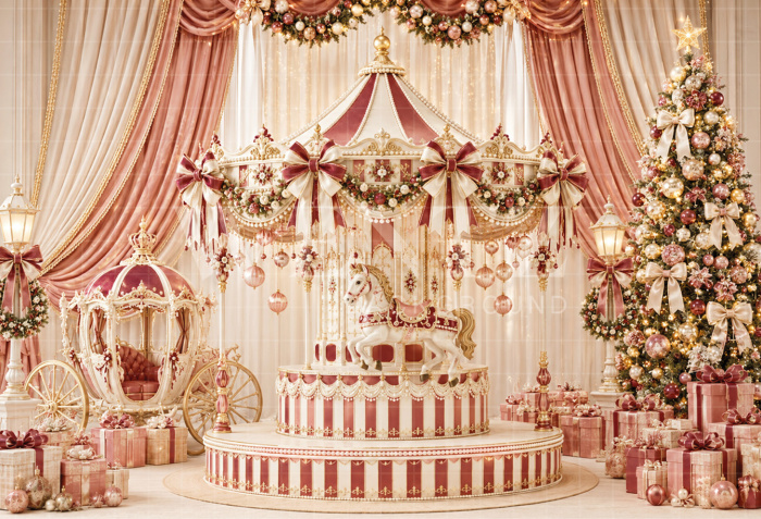 Fabric Photography Background Christmas Carousel / Backdrop 8869
