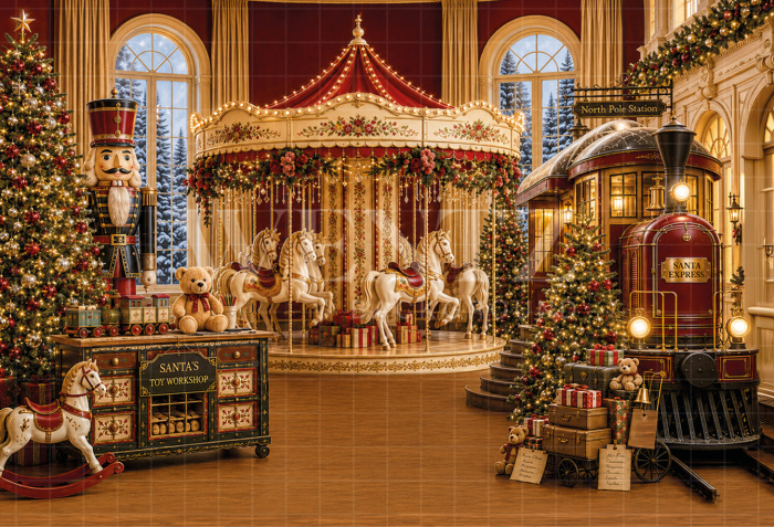 Fabric Photography Background Christmas Carousel / Backdrop 8882