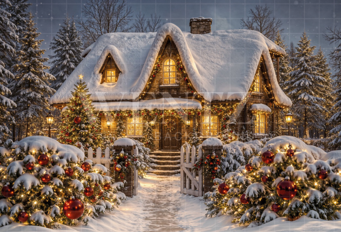 Fabric Photography Background Christmas House / Backdrop 8524