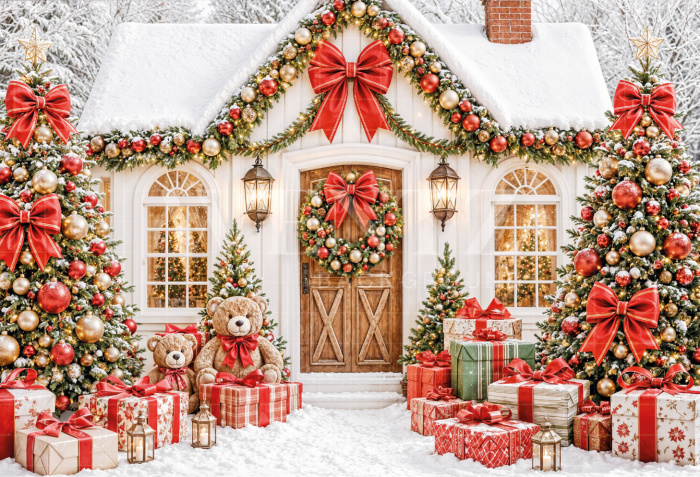 Fabric Photography Background Christmas House / Backdrop 8536