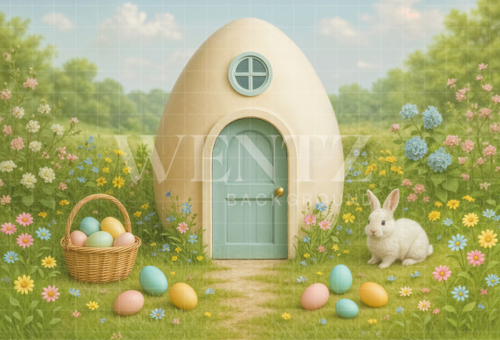 Fabric Photography Background Easter Rabbit House / Backdrop 8052