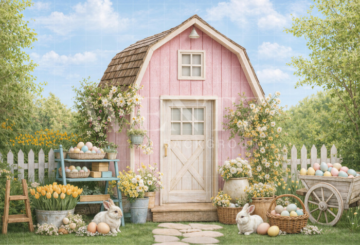 Fabric Photography Background Easter Rabbit House / Backdrop 8057