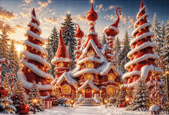 Fabric Photography Background Santa Claus Christmas House / Backdrop 8520
