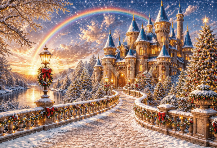 Fabric Photography Background Christmas Castle / Backdrop 8527