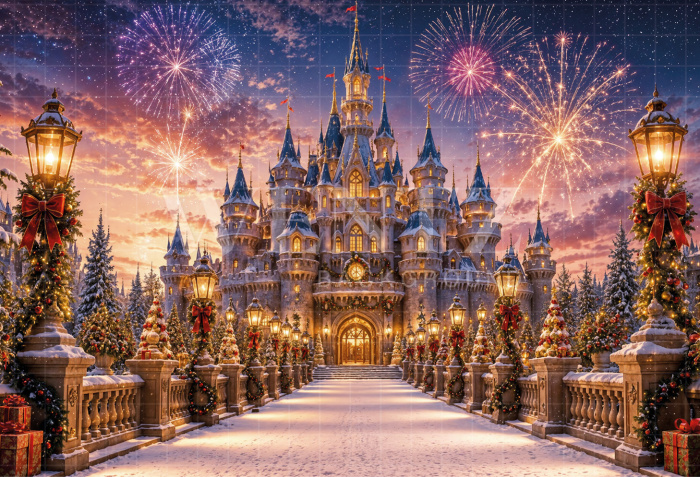 Fabric Photography Background Christmas Castle / Backdrop 8562