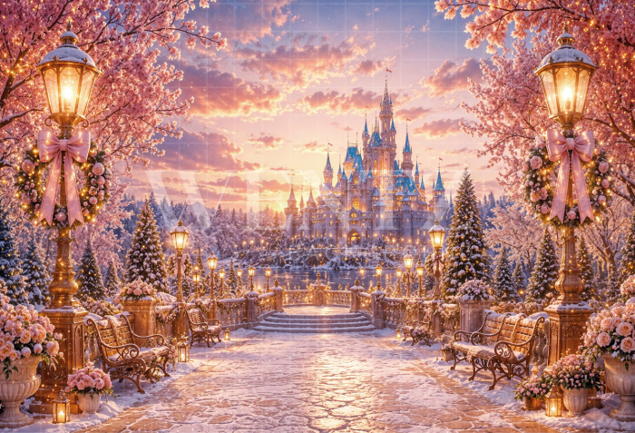 Fabric Photography Background Christmas Castle / Backdrop 8568