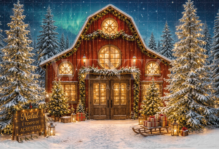 Fabric Photography Background Christmas Barn / Backdrop 8477