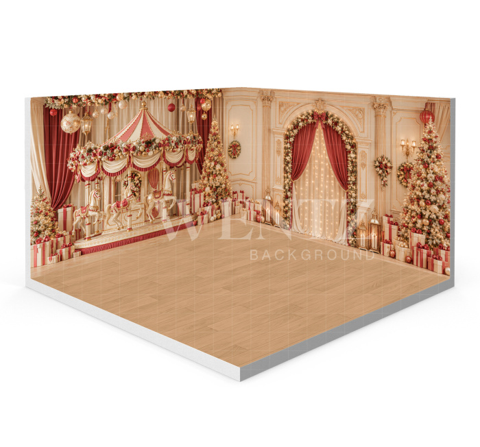 Fabric Photography Background Christmas Carousel Set 3D / WTZ208