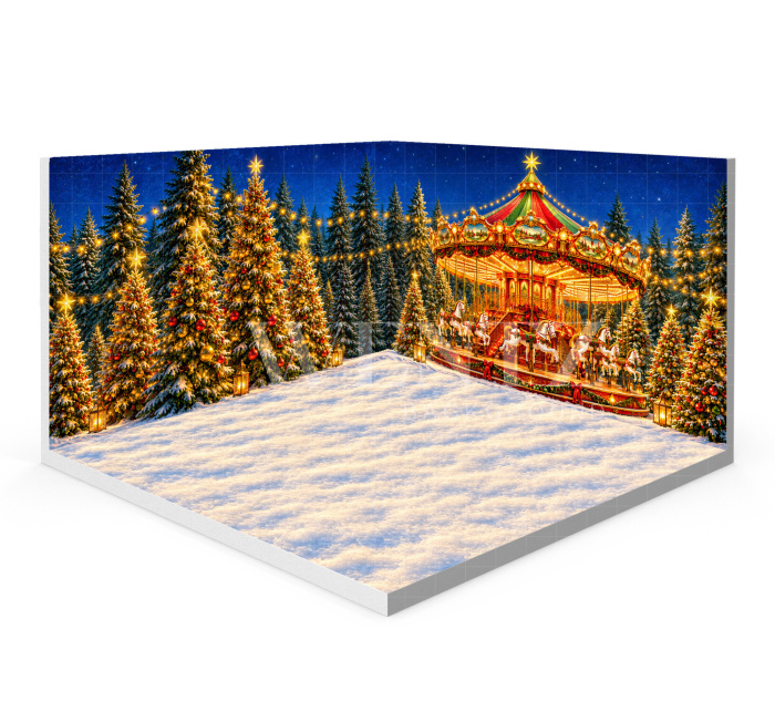 Fabric Photography Background Christmas Carousel Set 3D / WTZ211