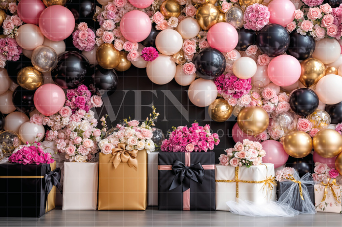 Fabric Photographic Background with Balloons and Gifts / Backdrop 8163