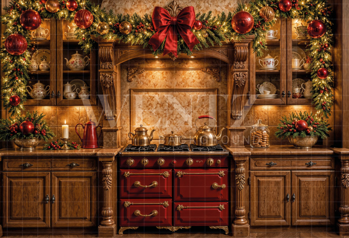 Fabric Photography Background Christmas Kitchen / Backdrop 8473