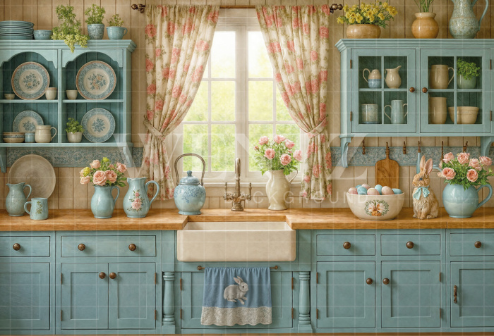 Fabric Photography Background Easter Kitchen / Backdrop 8072