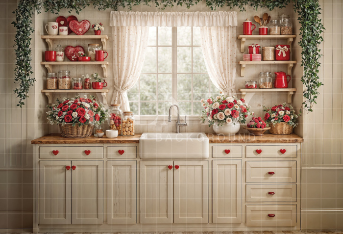 Fabric Photography Background Valentine's Day Kitchen / Backdrop 8310