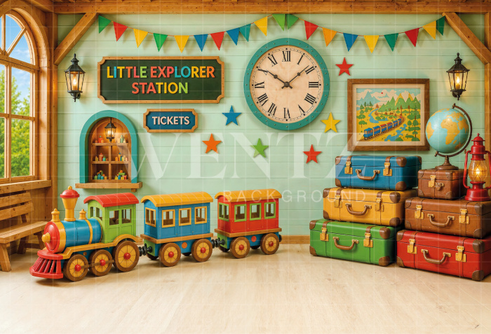 Fabric Photographic Background Train Children's Day / Backdrop 8624