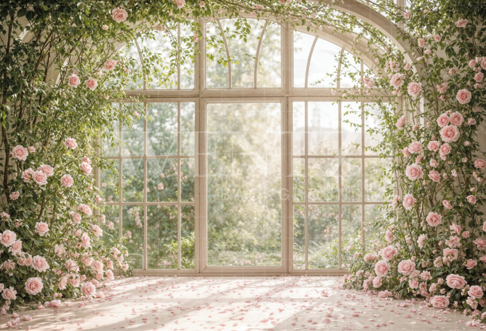 Fabric Photography Background Mother's Day Window with Flowers / Backdrop 8116